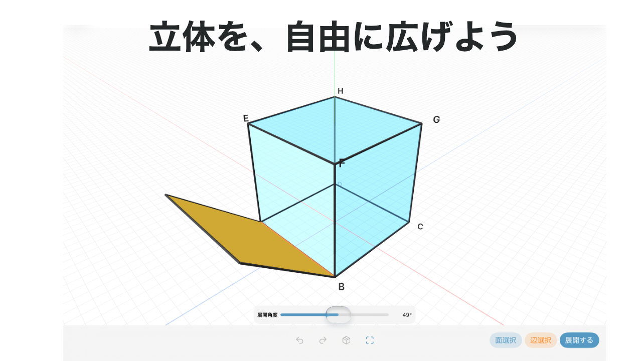 立体を自由に広げようと案内するぱたボックスの画面