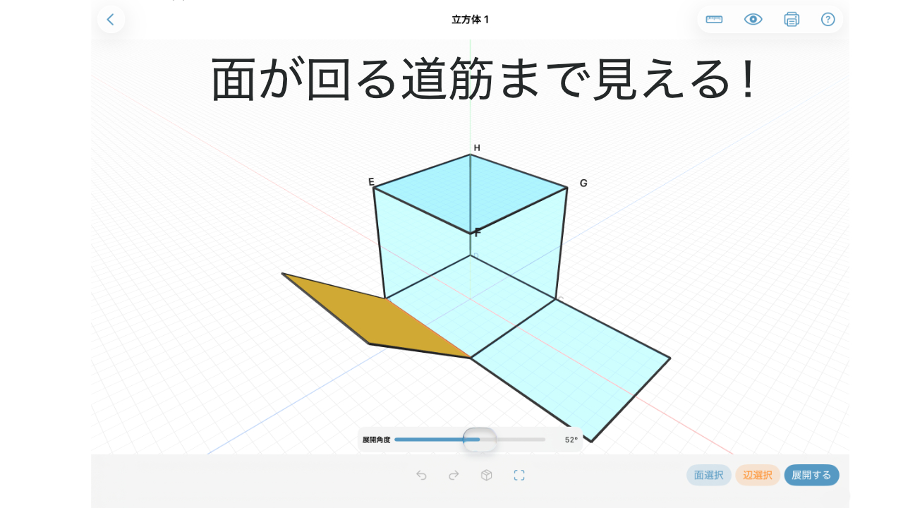 面が回る道筋まで見えることを案内するぱたボックスの画面